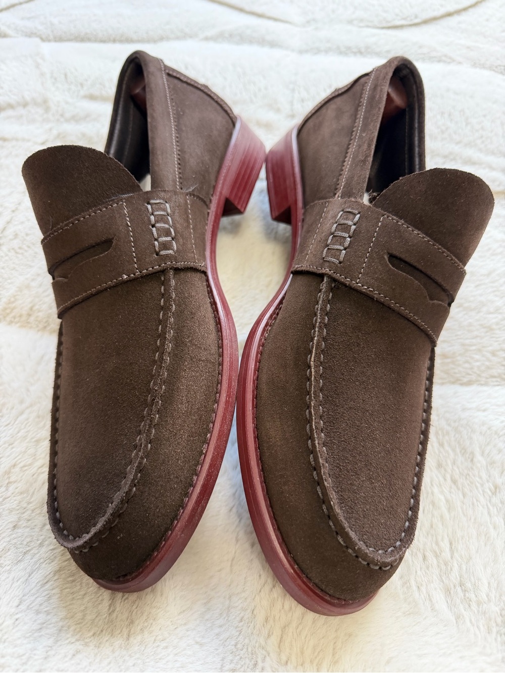Like NEW! $275 Soldini Italy Red Bottom Brown Suede Penny Loafers 42 9